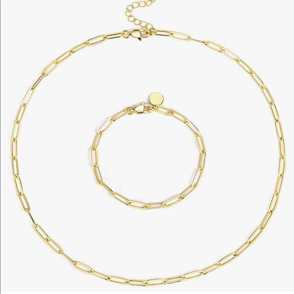 14k Gold Plated Link Necklace - 18” + 2” and 14k Gold Plated Link Bracelet - 7”